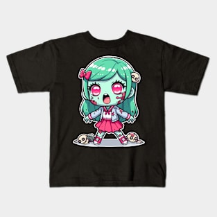 Zombie Skull Kawaii Girl Kids T-Shirt